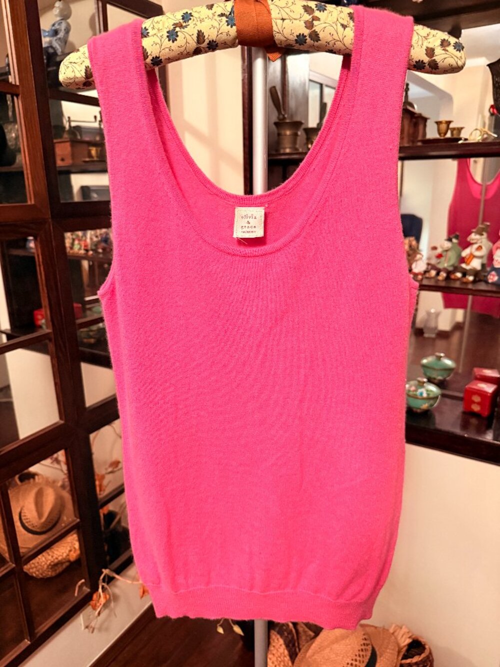 Olivia & Grace 100% Cashmere Sleeveless Knit Tank Sweater Top Pink Size L